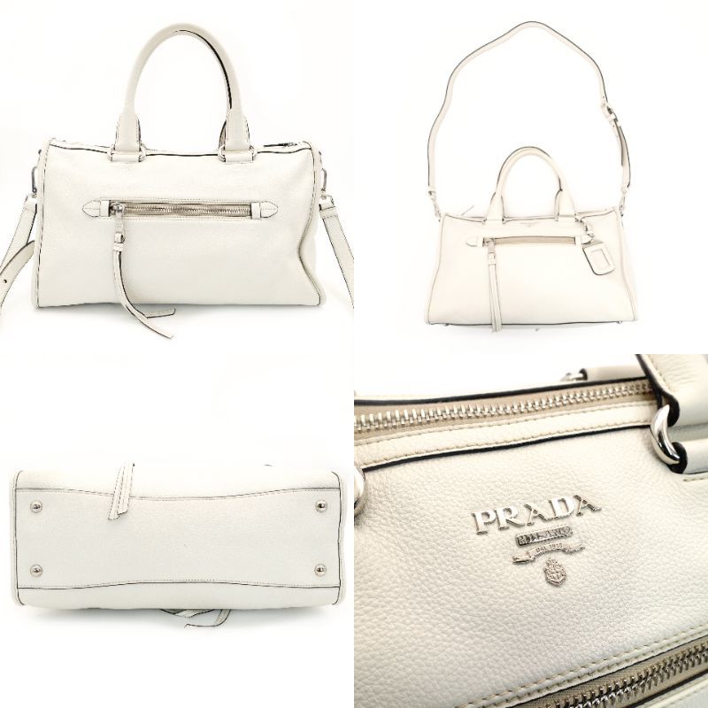 プラダ PRADA ハンドバッグ ホワイト レザー 白 2way クロスボディ ロゴ シルバー金具 7-9-284 DECORATOM_COM_BR