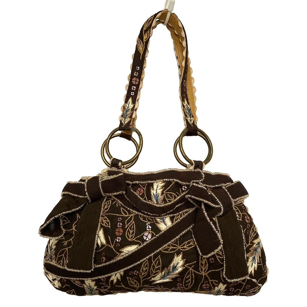 美品・JAMIN PUECH】ビーズ 刺繍 スエード ゴールドチェーン  