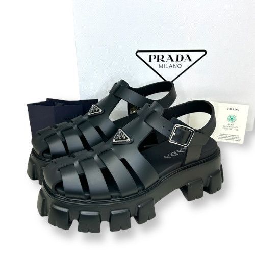 新品 PRADA トライアングル ロゴ モノリス ラバー サンダル プラダ