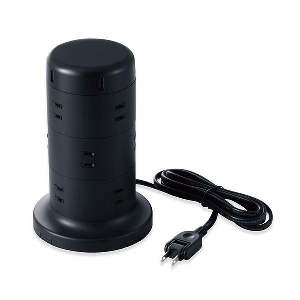 〔5個セット〕 エレコム 延長コード タワー電源タップ 12個口 2m ほこりシャッター付 ブラック TT-U02-1220BKX5