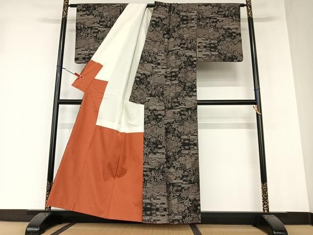 平和屋着物○本場大島紬 9マルキ 枝花文 正絹 逸品 CAAW3971vf