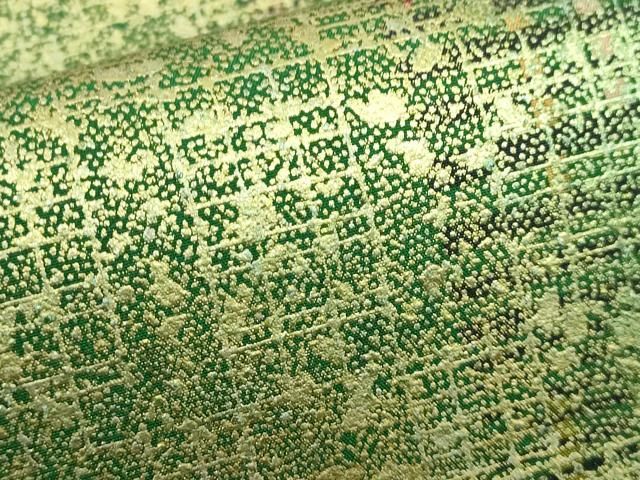 平和屋本店□極上 伝統工芸品 伊那紬 手織り 全通柄袋帯 間道 金彩