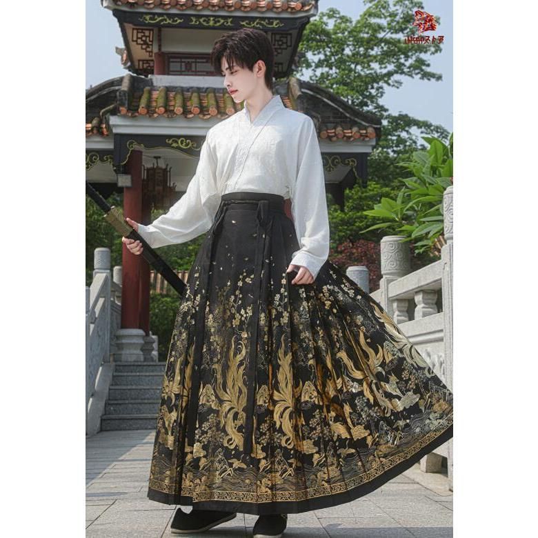 ♥ 大人 漢服 上下セットアップ メンズ レディース 中華服 中華コスプレ衣装 長袖 白い 交差襟のブラウス 黒い ロング丈 巻きスカート プリー BJ0903ML220 WWW_IMPECCABLEHEALTHCARESERVICES_COM