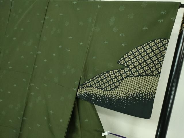 平和屋着物▽男性 訪問着 単衣 笹の葉文 金彩 洗える着物 