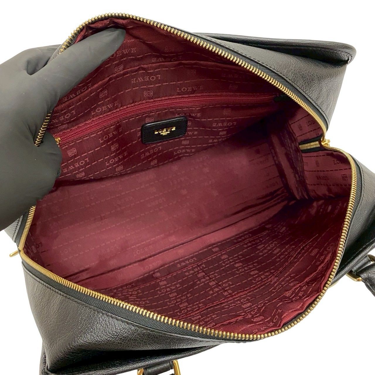 極 美品 保存袋付き LOEWE ロエベ アマソナ 36 アナグラム ロゴ レザー