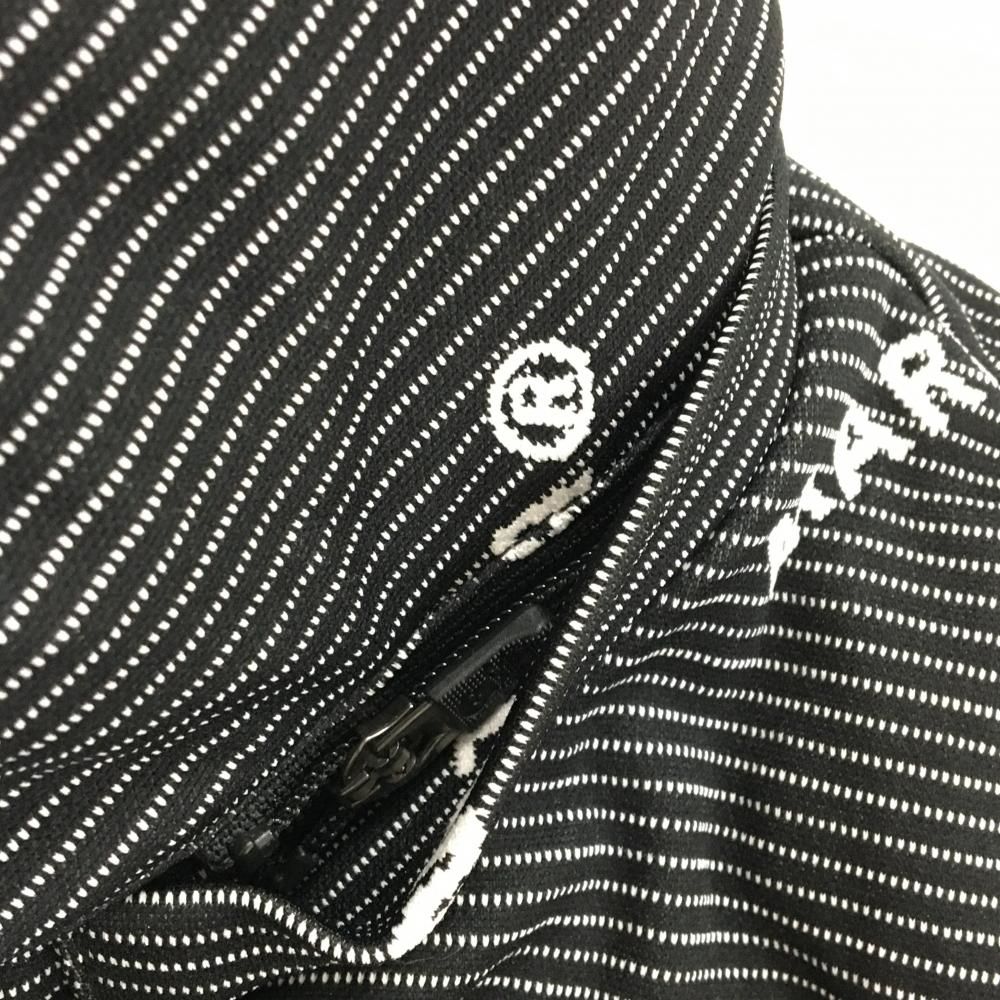 超 マークアンドロナ 2WAYダウンベスト 黒×白 ボーダー風 ロゴ総柄 フード着脱可 メンズ 48 L ゴルフウェア MARK＆LONA LLC-HASEGAWATOSO_COM