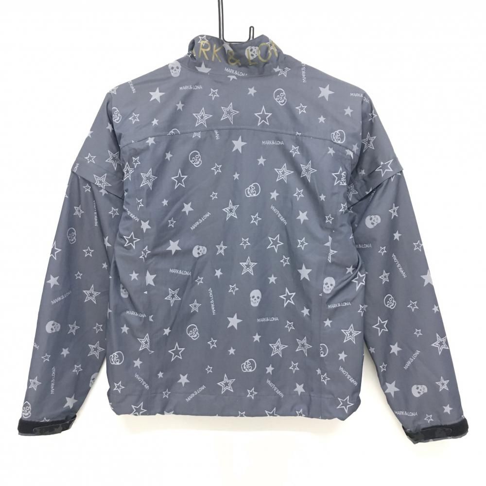 通常販売価格品質保証。 マークアンドロナ 2WAYジャケット グレー 星 スカル総柄 メッシュ裏地 袖着脱可 レディース S ゴルフウェア MARK＆LONA