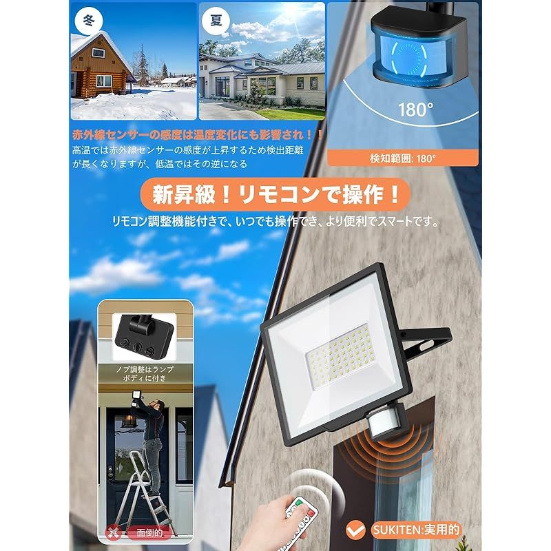 ずうっと点灯OK】SUKITEN センサーライト 人感センサー 投光器