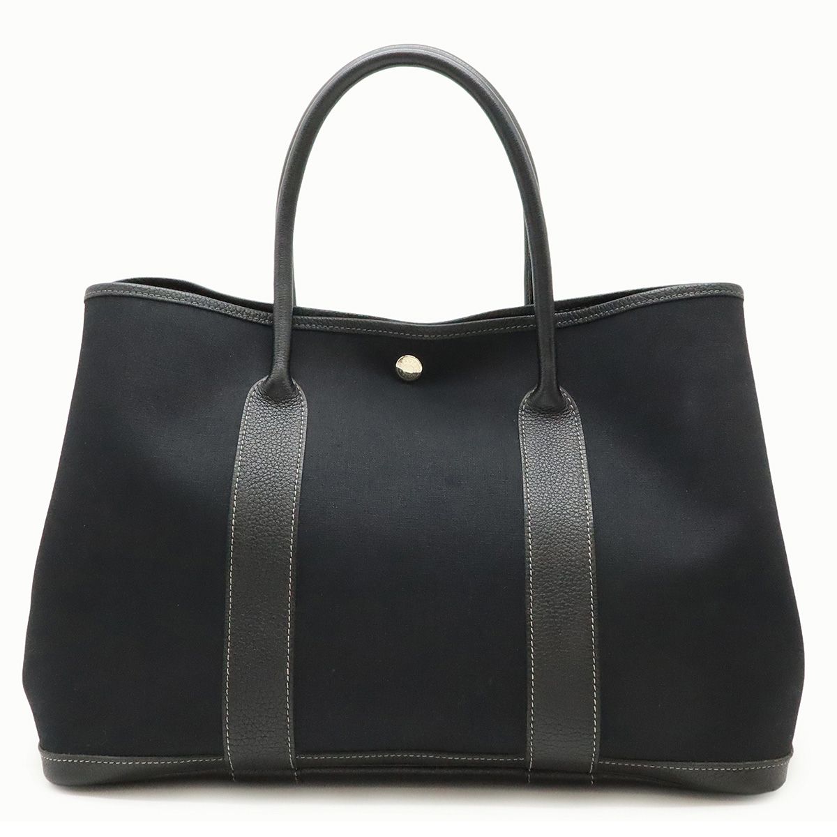 HERMES エルメス ガーデンパーティPM トートバッグ ハンドバッグ トワルオフィシエ キャンバス レザー ブラック 黒 シルバー金具