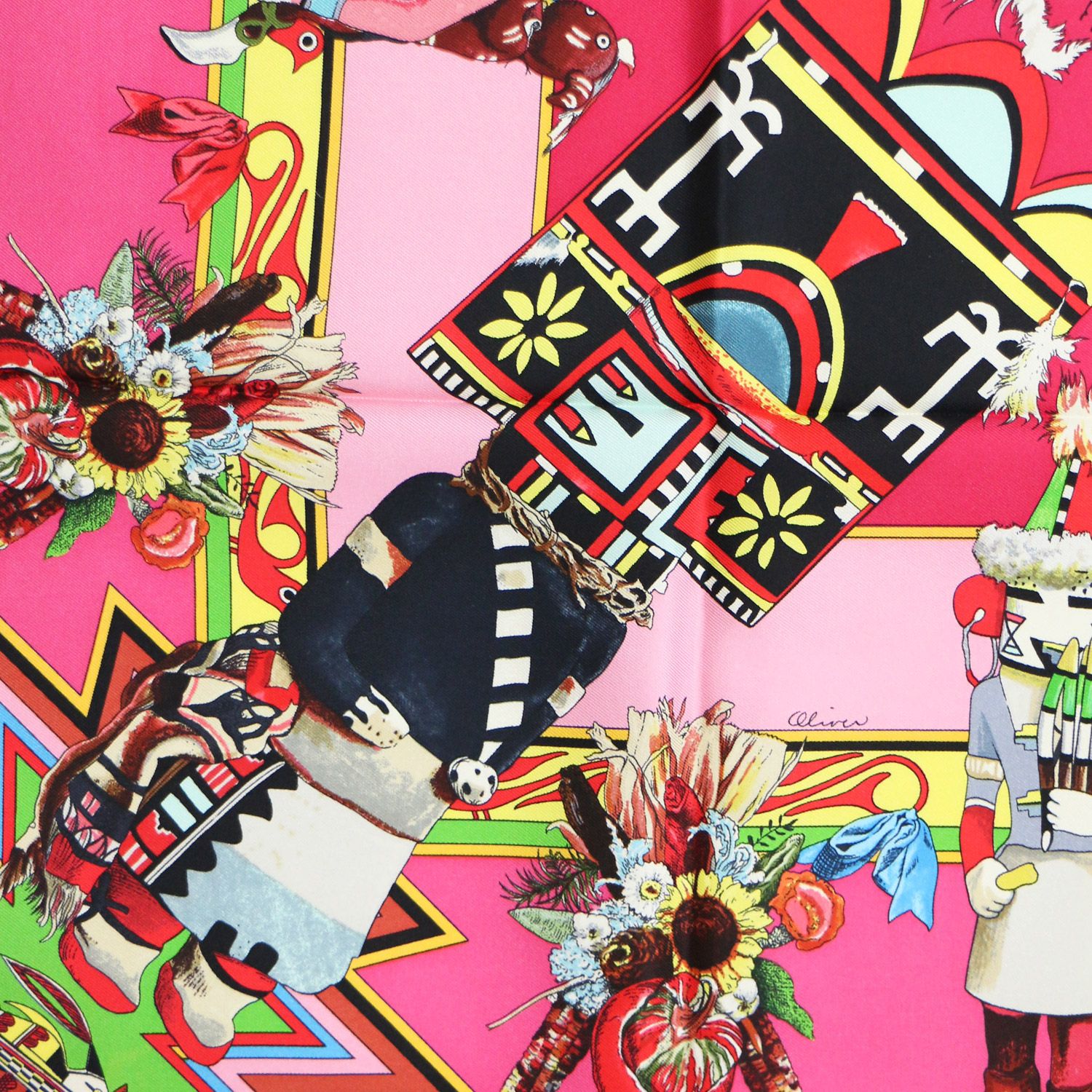 エルメス KACHINAS カチナ 民族柄 カレ90 スカーフ HERMES 紺 ネイビー エルメス スカーフ カレ90 カチナ ポピ族 民族柄 インディアンの守り神