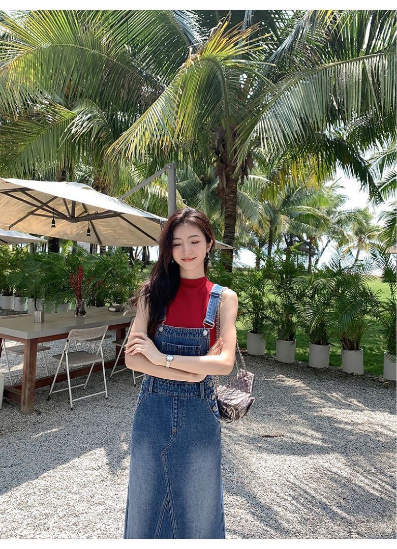 デニムオーバーオールワンピ 春のリゾート女子会用ドレス