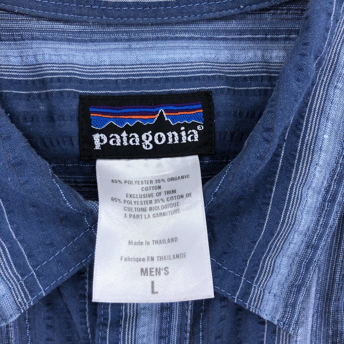 古着 00年代 パタゴニア Patagonia 52998S7 ストライプ柄 シアサッカー 半袖 ポリシャツ メンズL/eaa460839