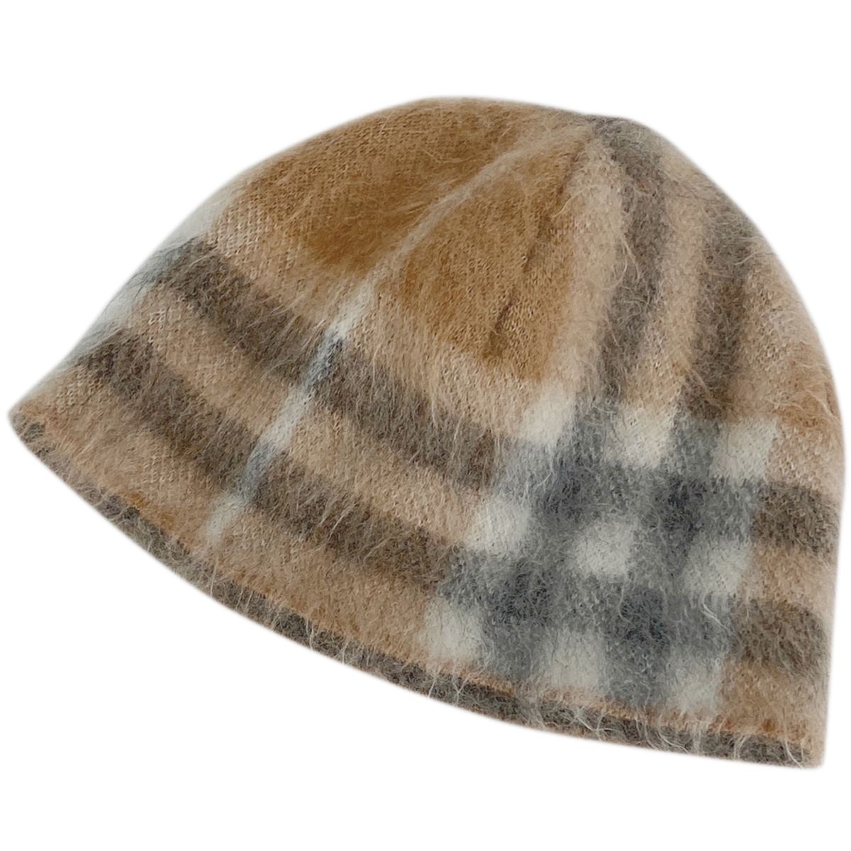 新品未使用【BURBERRY バーバリー】ニット帽 ベージュ系 チェック モヘア 新品未使用【BURBERRY バーバリー】ニット帽 ベージュ系