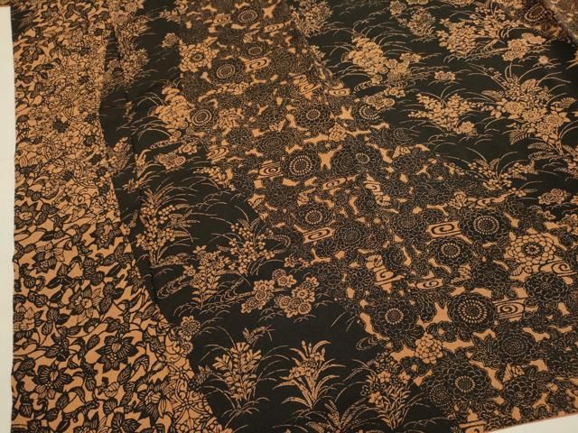 平和屋着物□訪問着 作家物 草花流水文 黒地 鬼しぼ縮緬 ます