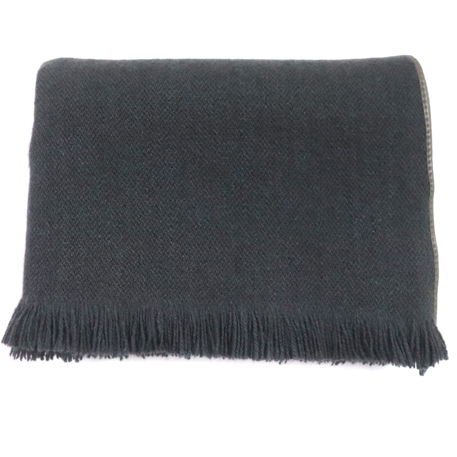 美品▽HERMES エルメス YAK100％ レザー使い 織柄 フリンジ付き 