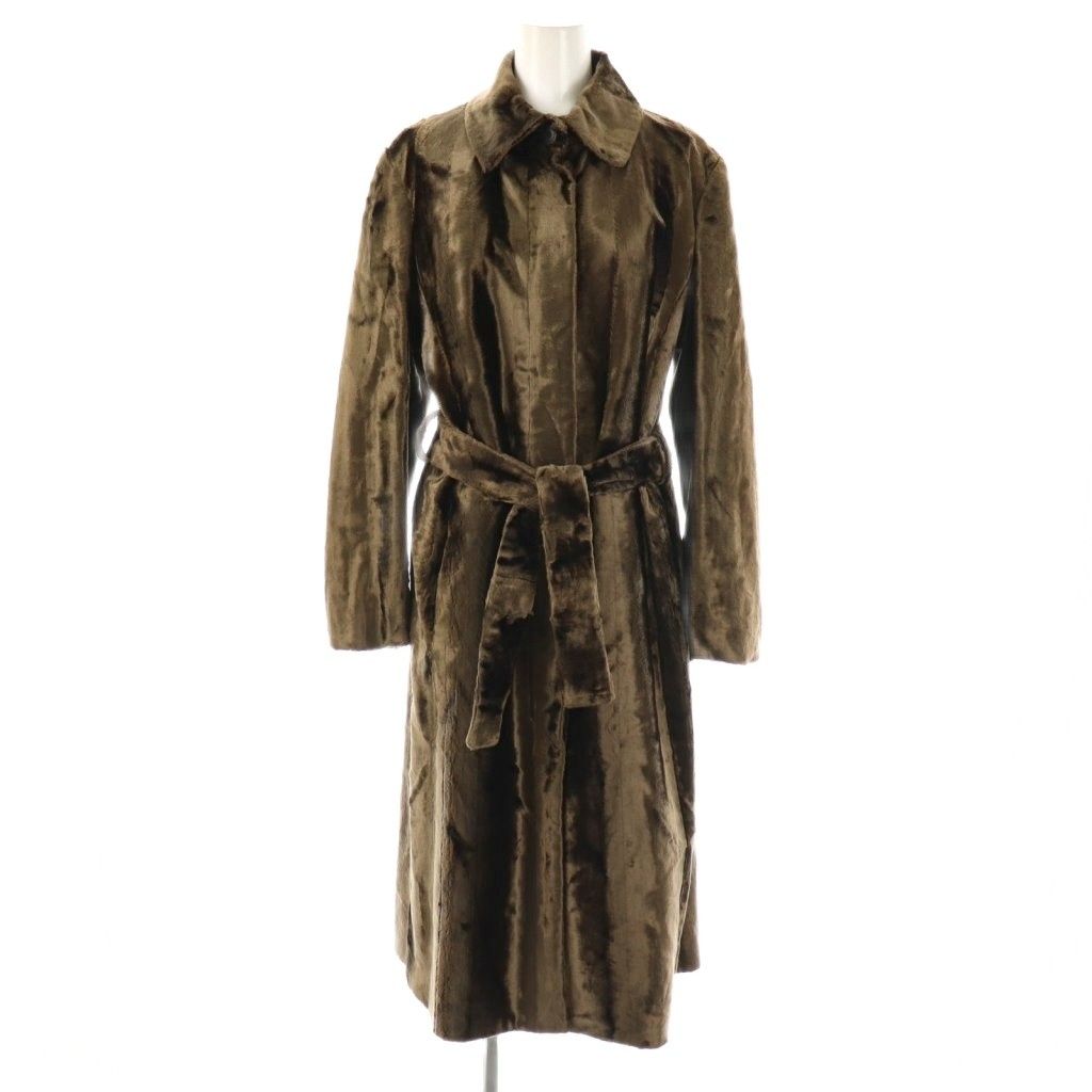 レオナール LEONARD フェイクファーコート ステン シルク ベルト付き 38 ダークブラウン ES GY53