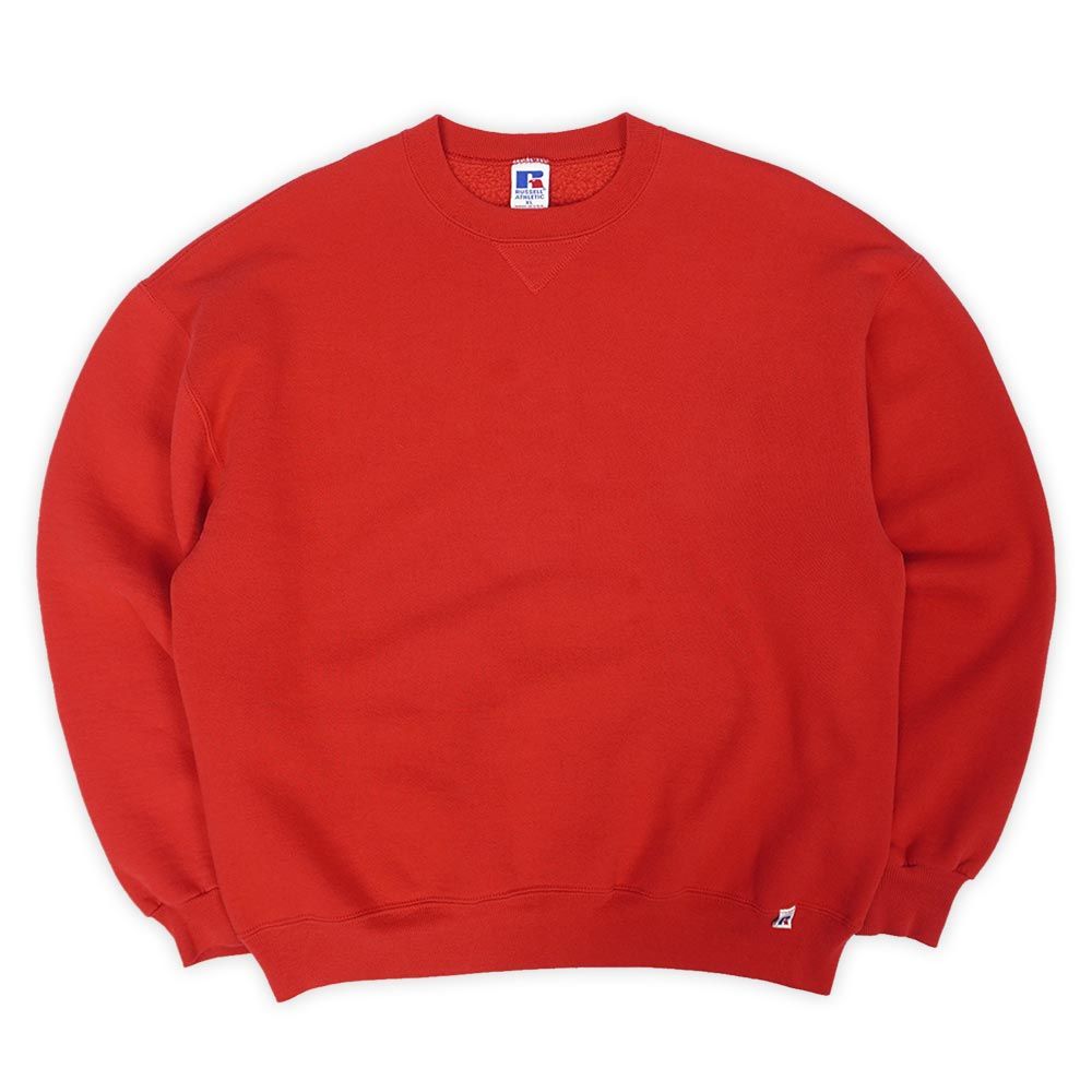 ラッセル RUSSELL カラー 90s 90年代 前V ブランクスウェット 無地 MADE IN USA アメリカ製 旧タグ ヴィンテージ 古着 メンズ スウェット トレーナー レッド 朱赤 XL