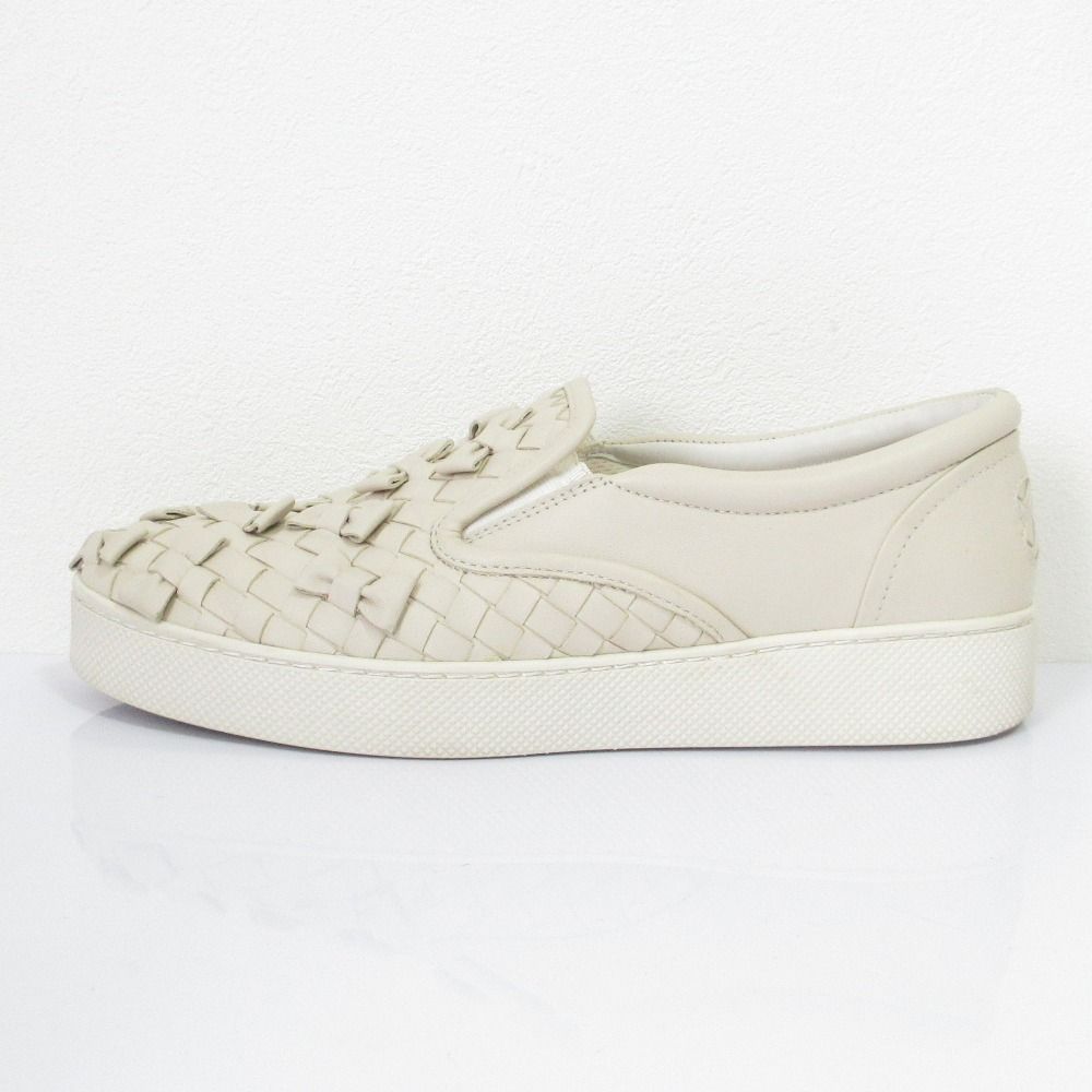 BOTTEGA VENETA ボッテガヴェネタ リボンイントレチャート レザー スリッポン スニーカー サイズ36.5 23.5cm相当 ベージュ レディース 古着