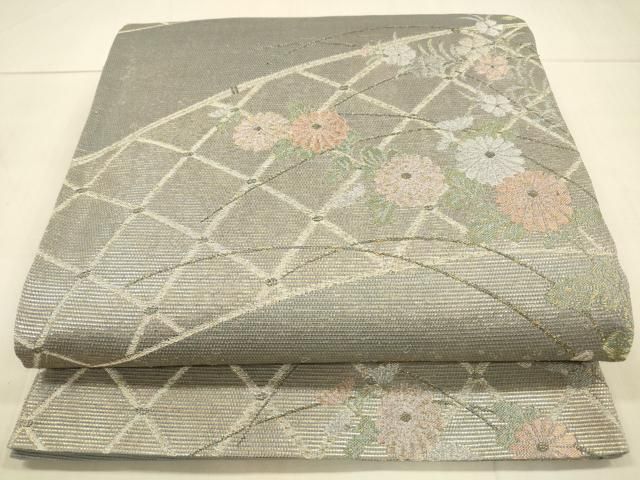 平和屋着物＊夏物 六通柄袋帯 草花文 金銀糸 正絹 逸品 DAAT7442cm