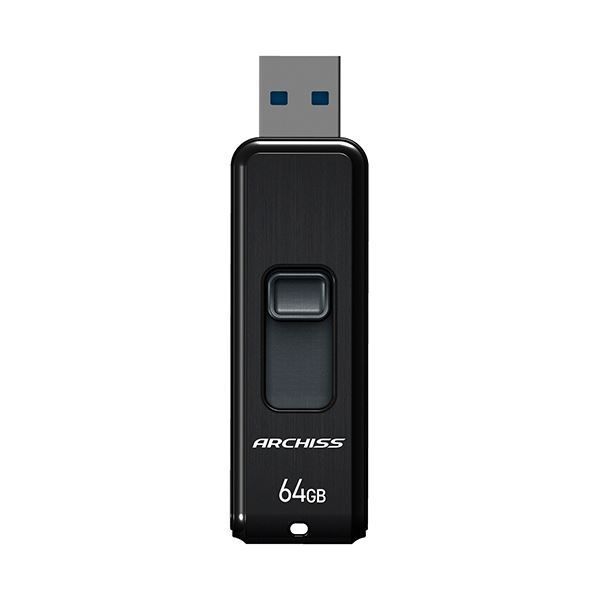 まとめ アーキスUSB3.2 Gen1 スライド式フラッシュメモリ 64GB ブラック AS-064GU3-PSB 1個 ×3セット