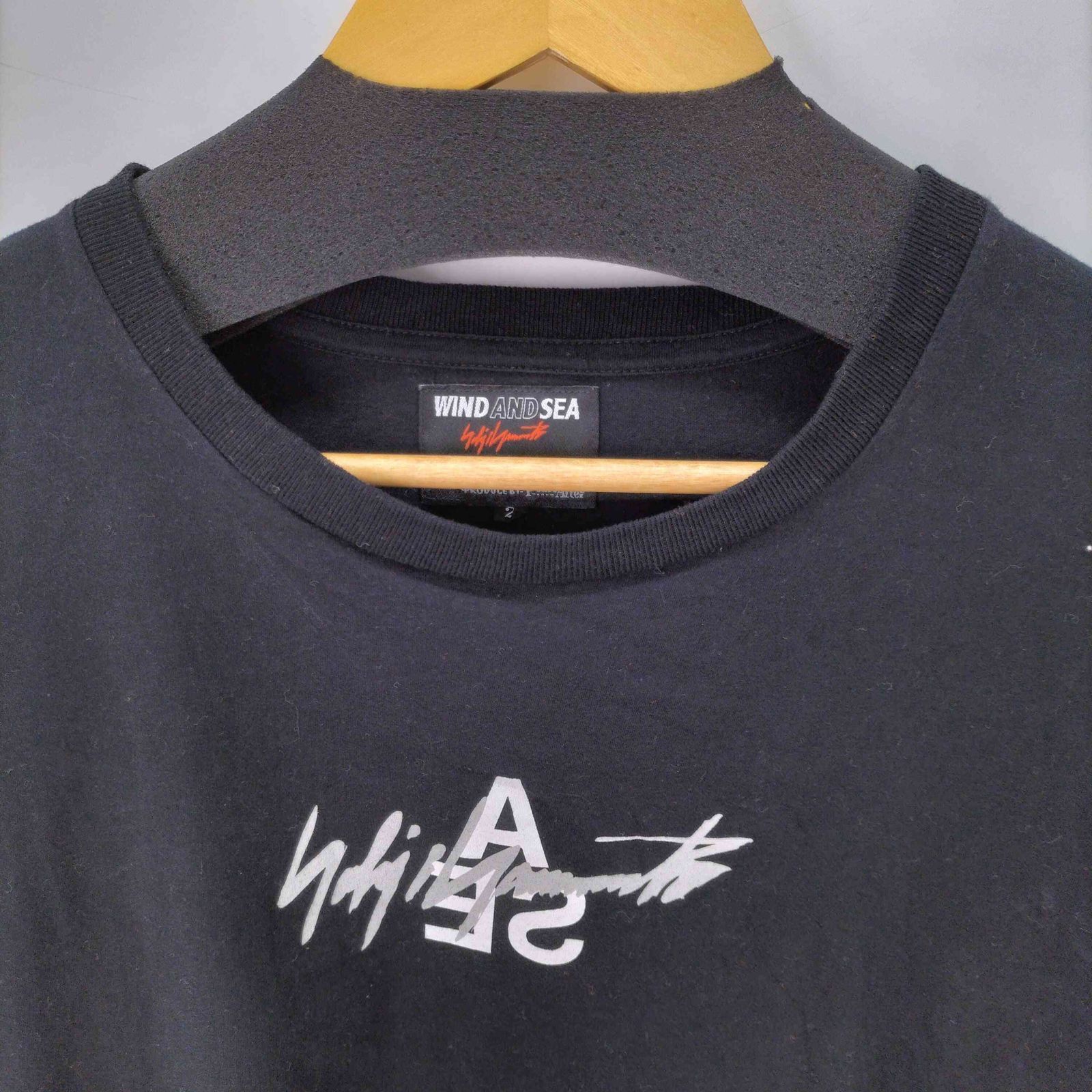 Yohji Yamamoto(ヨウジヤマモト) WILD SIDE ロゴプリント サイドジップクルーネックTシャツ メンズ  2【中古】【ブランド古着バズストア】 ヨウジヤマモト Yohji Yamamoto WILD SIDE ロゴプリント サイドジップ