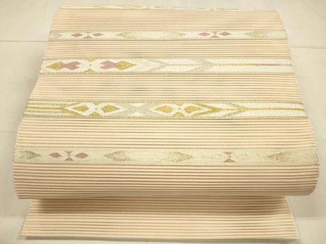 平和屋着物○八寸名古屋帯 紬地 抽象文様 間道 金糸 正絹 逸品  