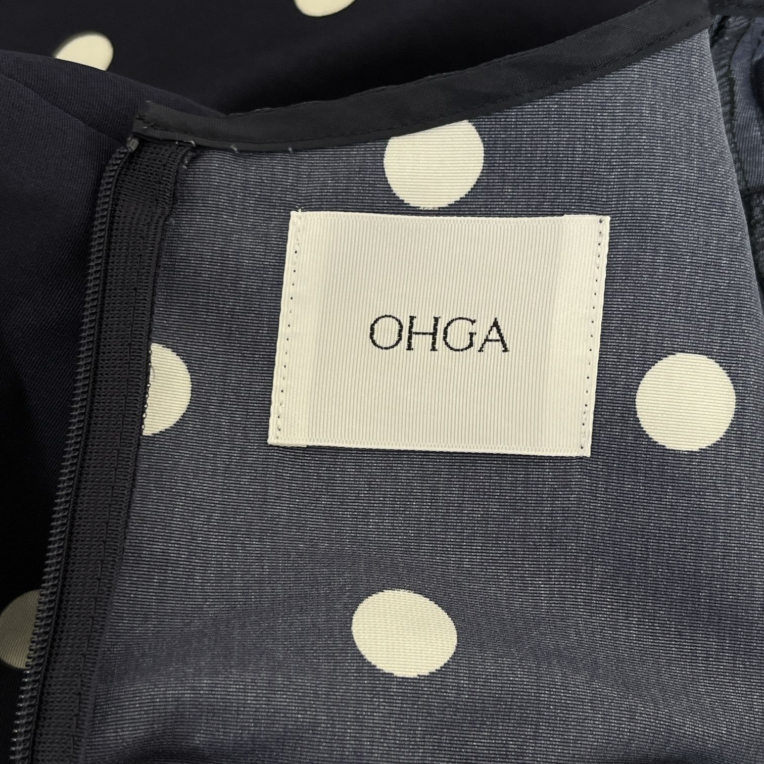 OHGA オーガ M ネイビー 日本製 水玉 ドット柄 フリル ブラウス