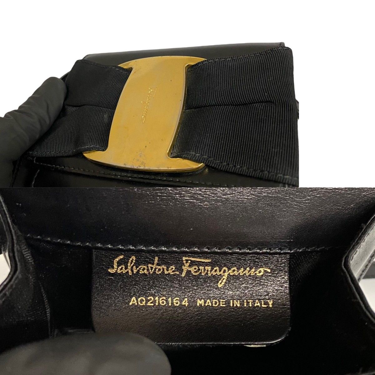 極 美品 Salvatore Ferragamo フェラガモ ヴァラリボン 金具 レザー 本