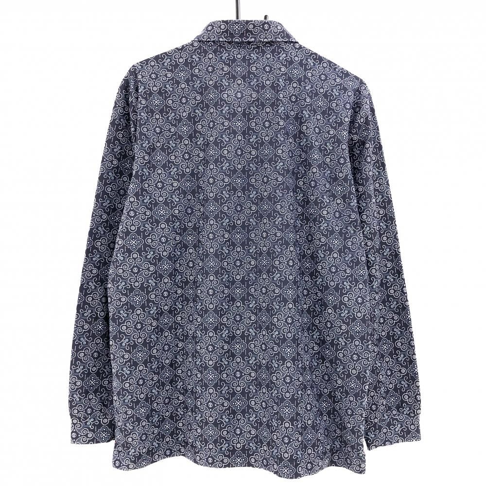 美品【and per se】アンパスィ 総柄 長袖ポロシャツ ゴルフ ネイビー ☆SALE価格☆アンパスィ 長袖ポロシャツ ネイビー×白 総柄
