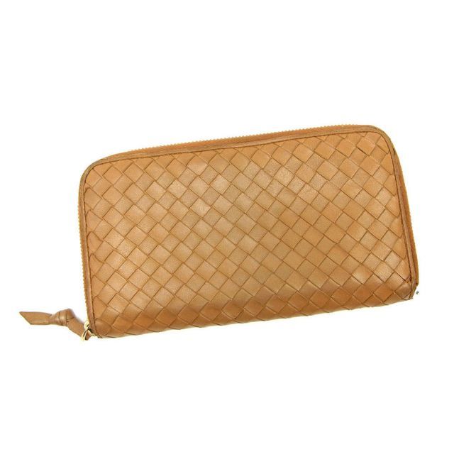 【美品】ボッテガヴェネタ 長財布 ラウンドジップ イントレチャート ブラウン ボッテガ ヴェネタ 長財布 ラウンドファスナー イントレチャート