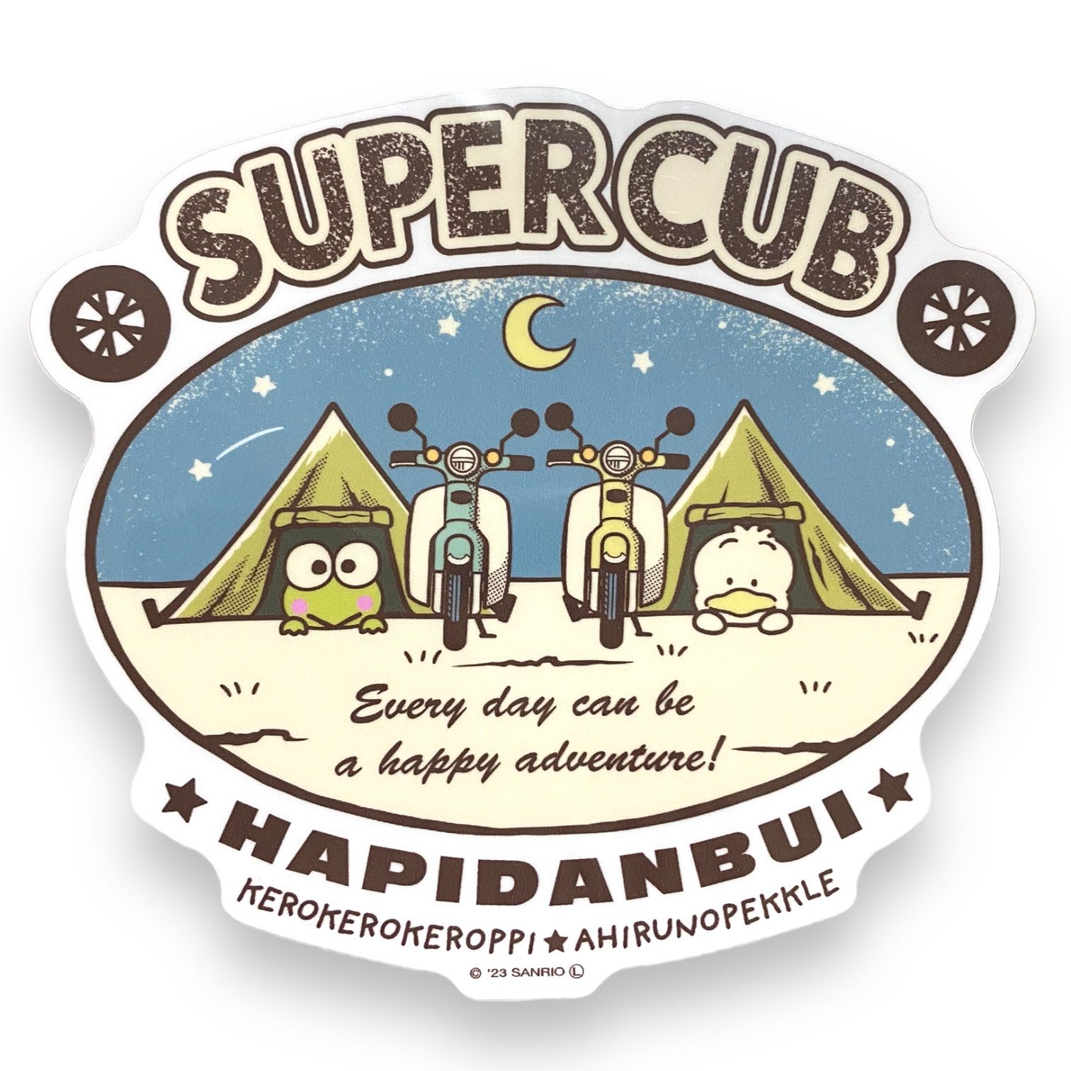 ☆はぴだんぶい×Super Cub☆ビッグサイズステッカー☆テント☆サンリオ☆スーパーカブ☆Honda☆かわいい☆けろけろけろっぴー☆アヒルのペックル☆  メルカリ