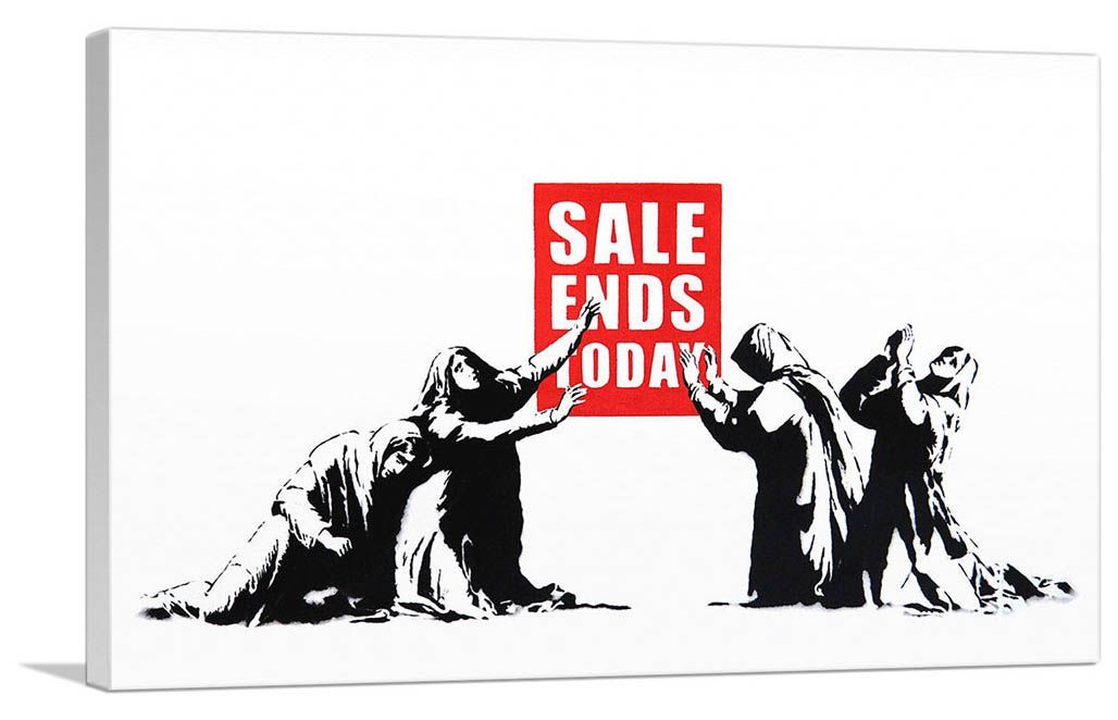 バンクシー アートパネル Mサイズ BANKSY Banksy「セール エンド トゥデイ/Sale Ends Today」キャンバスジークレ 発送目安15～20営業日