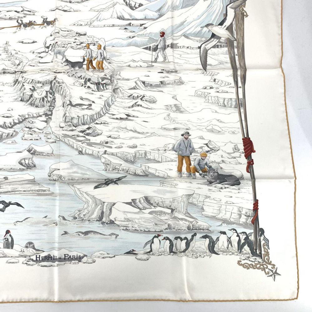 【中古】Hermes 希少 極美品 エルメス スカーフ カレ90 Hommage a l'Explorateur Sir Ernest  Shackleton 南極探検 動物柄 箱付