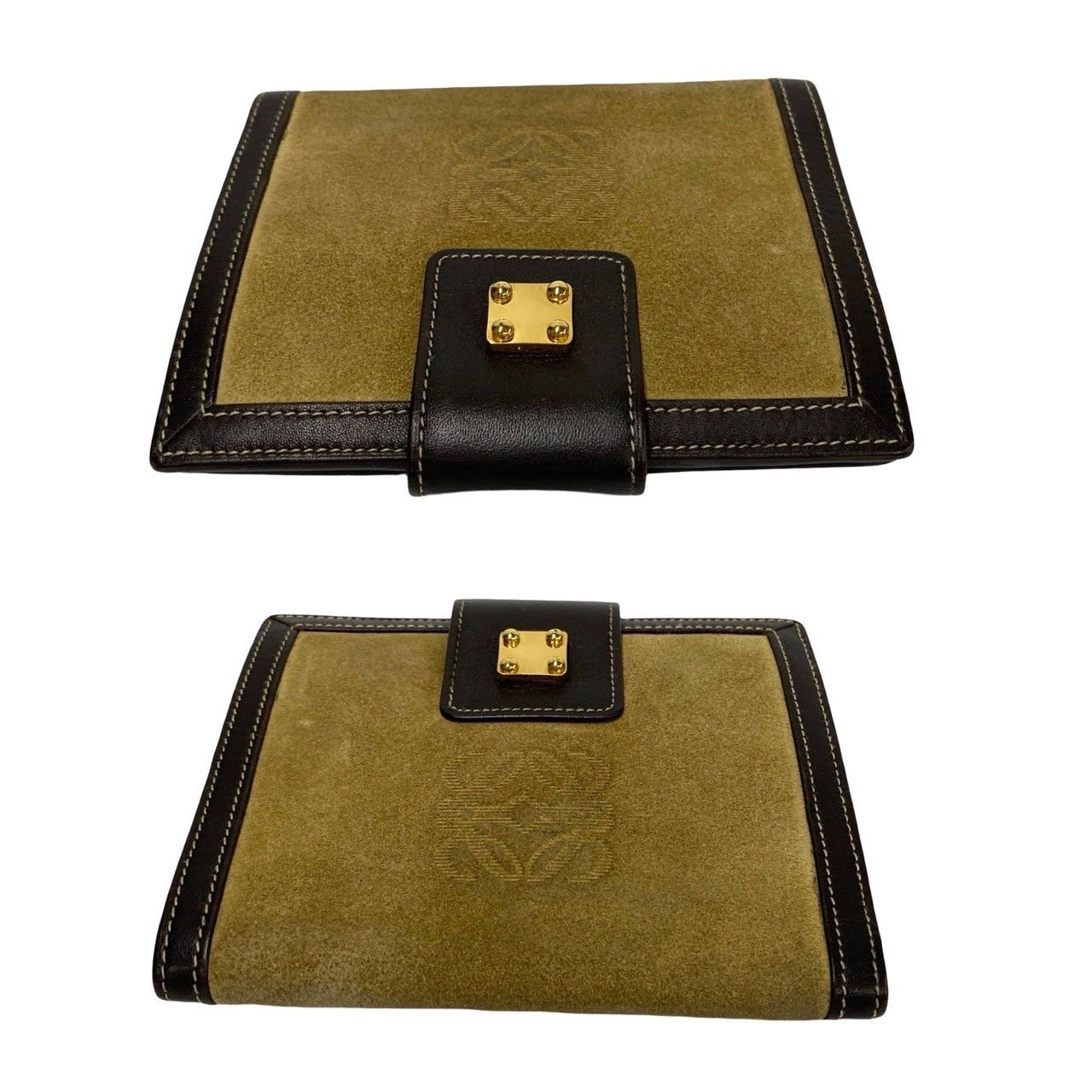 極 美品 LOEWE ロエベ アナグラム ロゴ スウェード レザー 本革 二  