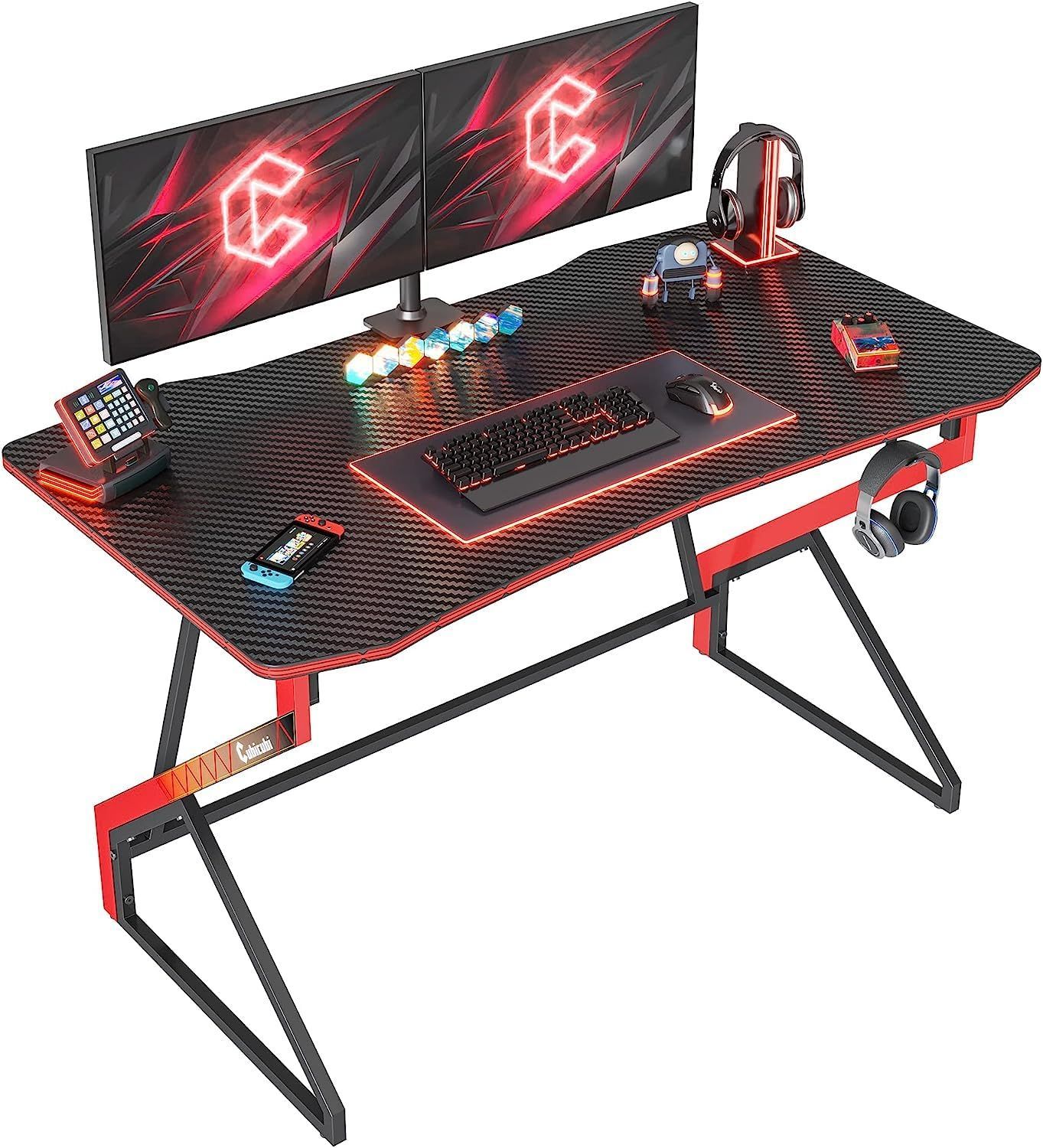 【特価セール】デスク ゲーム実況 ゲーマー向き 炭素繊維天板 パソコンデスク PCデスク ゲーミングテーブル おしゃれ 一人暮らし 頑丈 ヘッドフォンフック付き 組み立て簡単 ゲーム用 幅100c