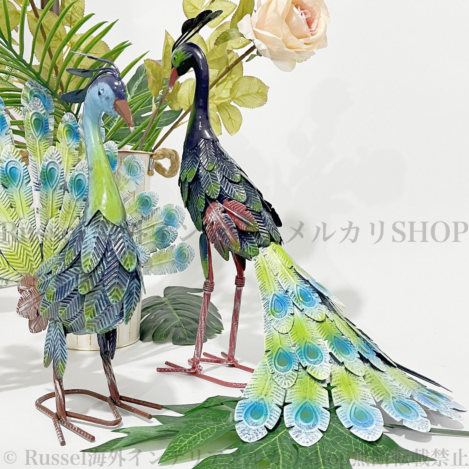 置き物 インテリア 孔雀 ガーデニング 庭 アイアンアート 装飾 2パターン 鳥 Bird 玄関 ベランダ デッキ ポーチ 屋外 B 置き物 インテリア 孔雀 ガーデニング 庭 アイアンアート 装飾 2