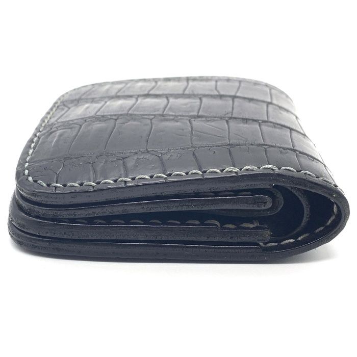 革物工房大輔 クロコダイルミニミドル 二つ折り財布 ブラック