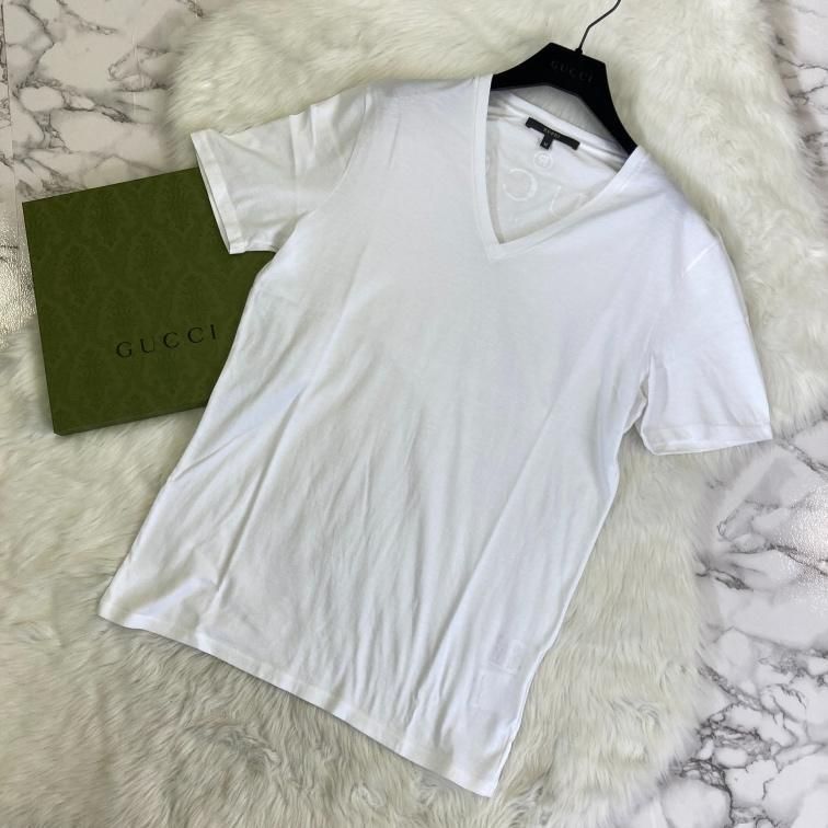 GUCCI グッチ バックロゴプリント Vネック Tシャツ ホワイト M