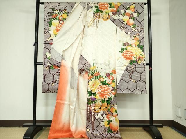 平和屋着物□豪華振袖 駒刺繍 牡丹花文 金彩 仮絵羽 逸品 未使用