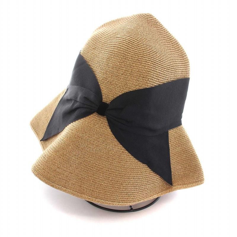 アシーナ ニューヨーク Athena New York リボン ペーパーハット つば広 麦わら帽子 ベージュ 黒 YM