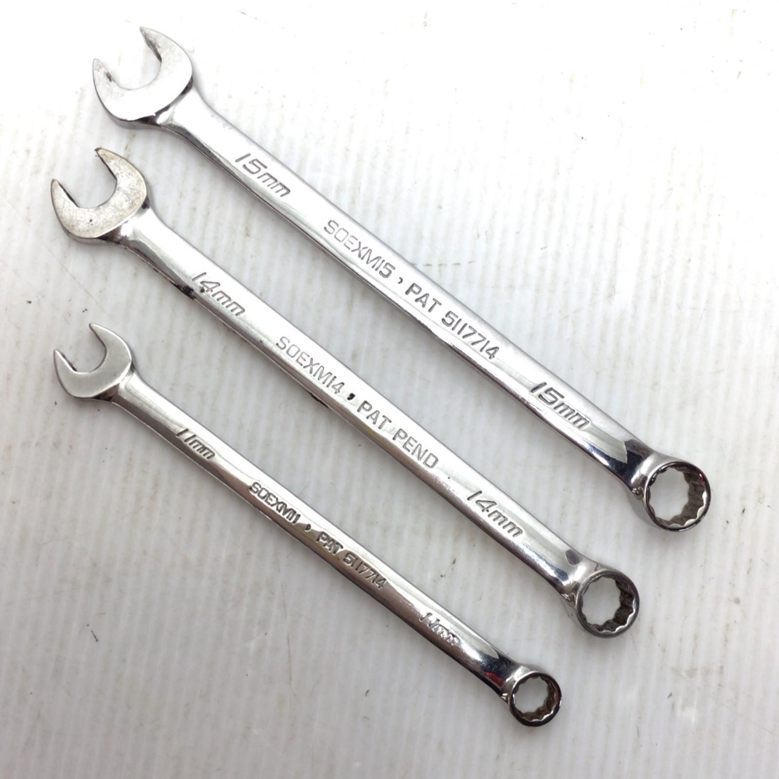 ΘΘSnap-on スナップオン ハンドツール コンビネーションレンチ 程度B 3本セット 11mm 14mm 15mm 使用感有 SOEXM11 14 15