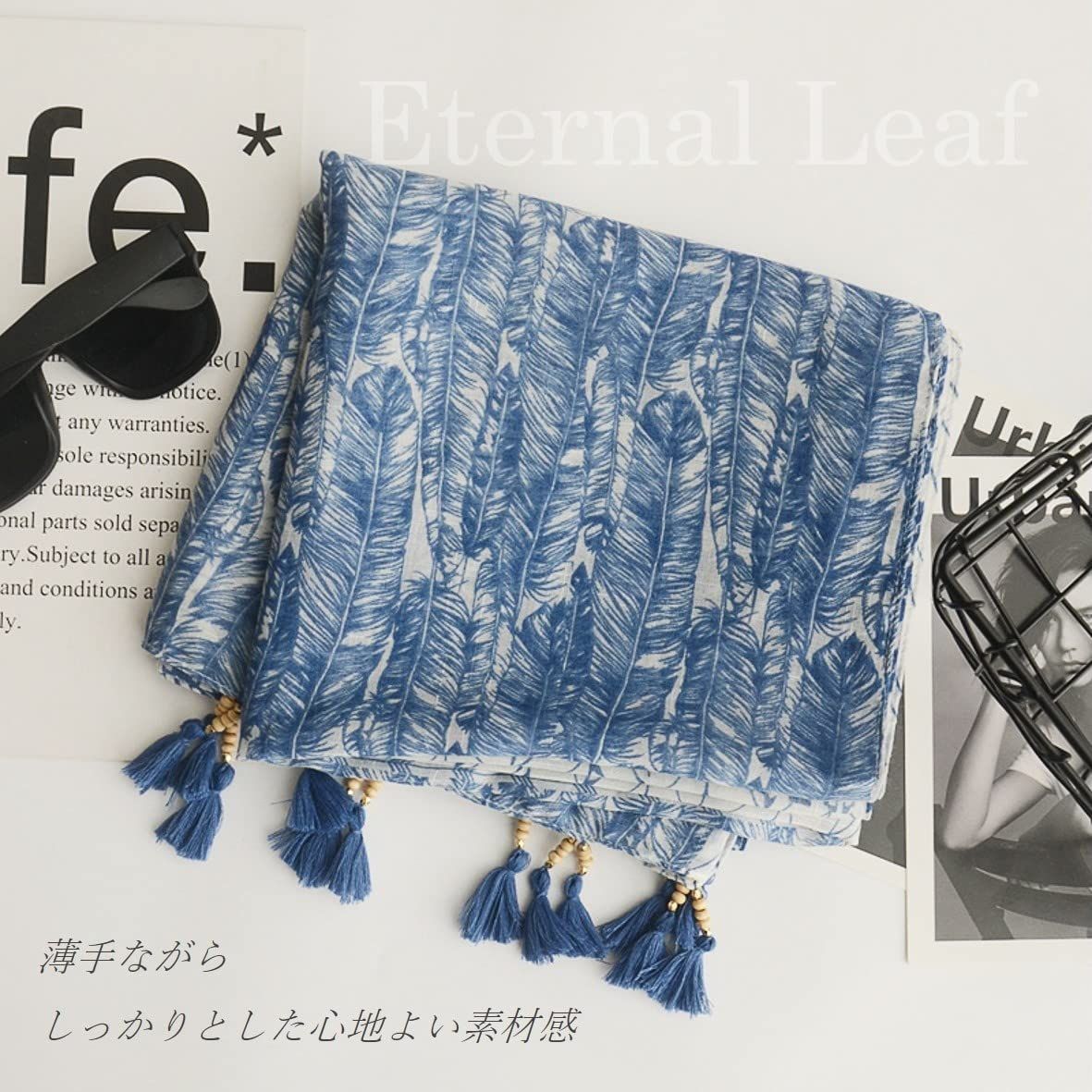 Eternal Leaf タッセル付き ストール レディース 大判 ガーゼ調 ス