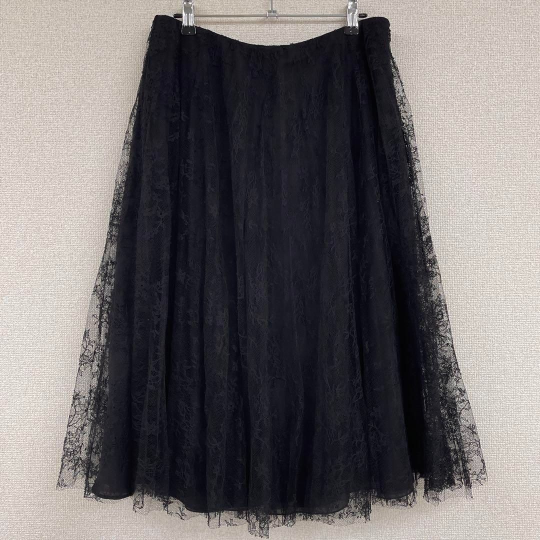ヴァレンティノ 総レース フレアスカート 10 ブラック系 シルク裏地 ◎VALENTINO ヴァレンティノ 総レース スカート フレア 花柄 チュール