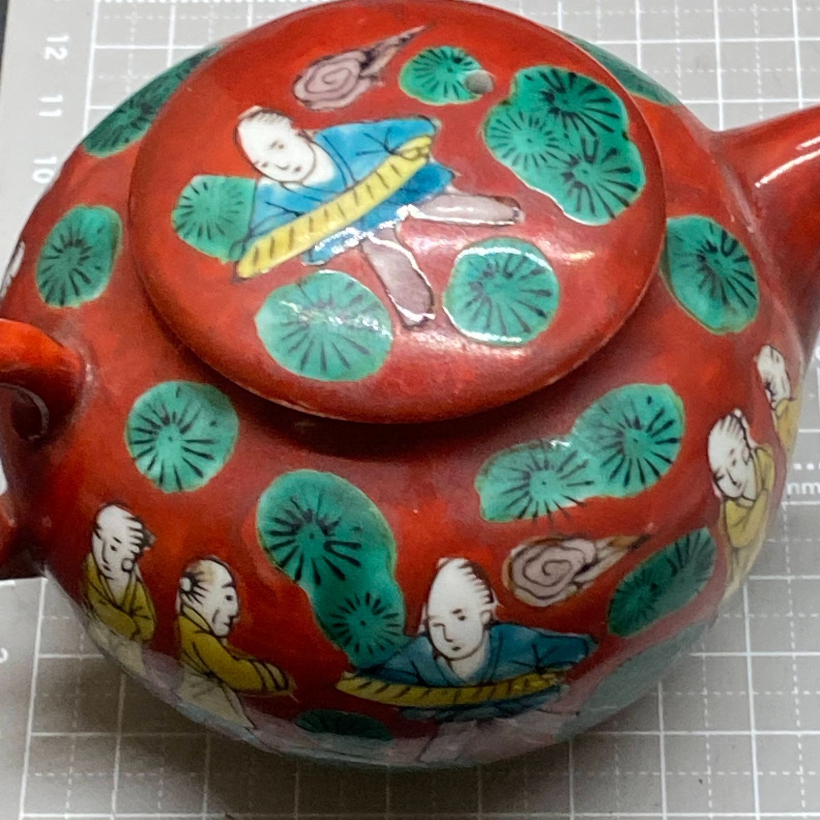 G354 九谷焼 木米 茶器 煎茶道具 急須 茶器セット 煎茶器 赤系
