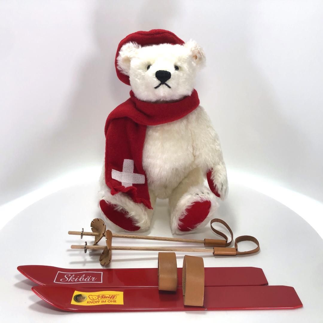 ヴィンテージ Steiff シュタイフ スイス スキーモチーフ テディベア ホワイト レッド