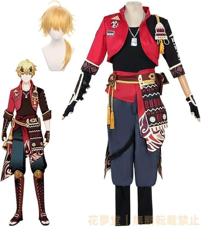 原神 げんしん トーマ コスプレ衣装 豪華版 フルセット コスプレ衣装 アクセサリー ウィッグ付き-靴追加 可 コスチューム cosplay 演出服 舞台装 クリスマス 学園祭 プレゼント 化祭 ハロウイーン パーティー 変装