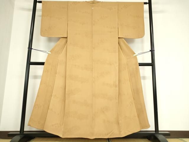 平和屋着物▽上質な色無地 単衣 人物地紋 山吹色 正絹 DAAV5910az