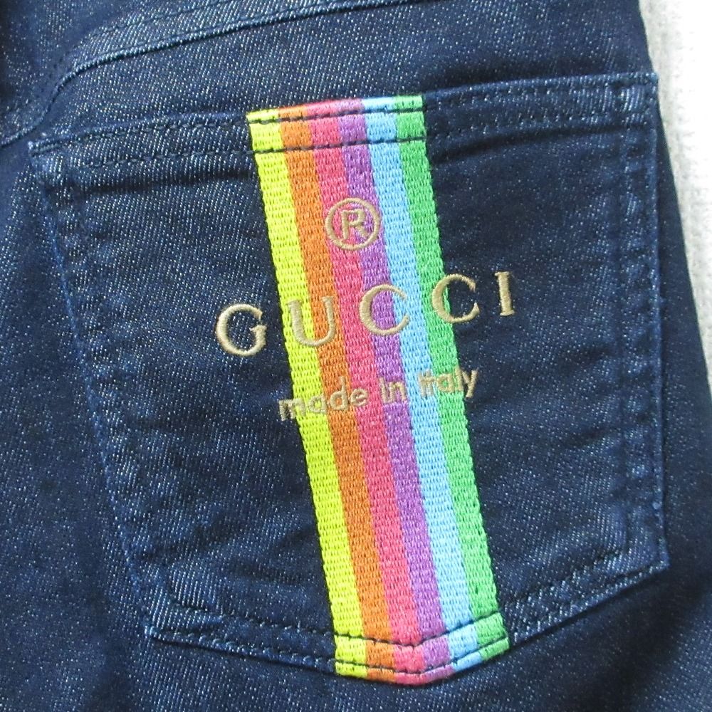 美品 GUCCI グッチ fuseaux ストレッチ レインボー ロゴ刺