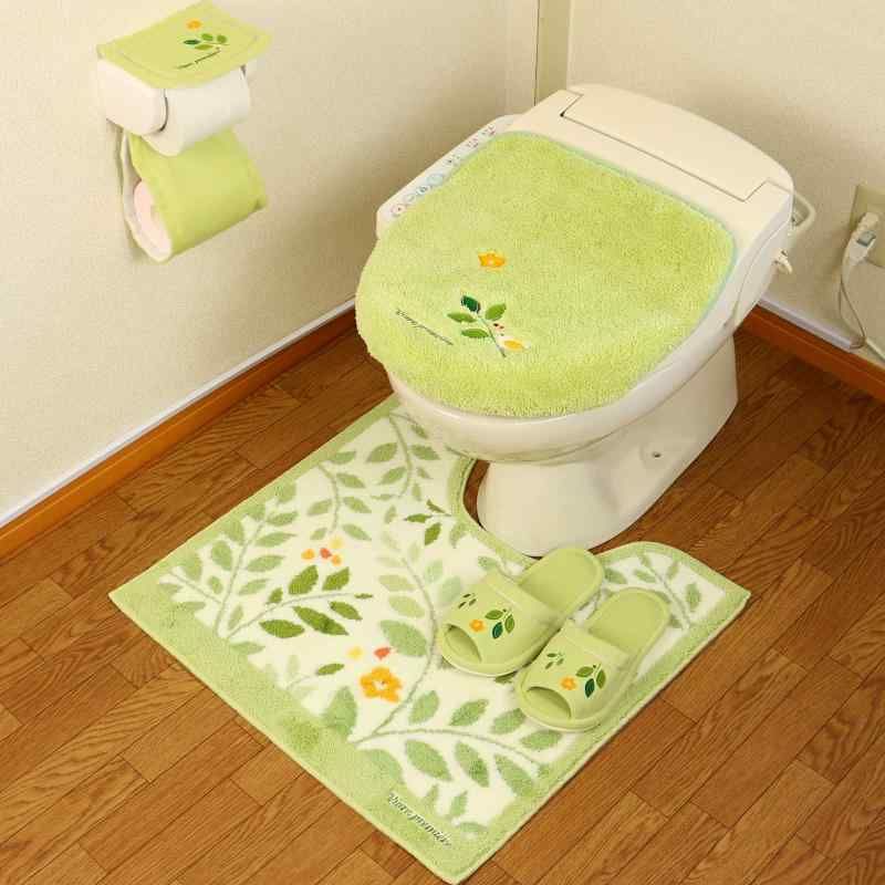トイレマット ４点 セット グリーン 北欧 トイレマット ＋ 吸着タイプ フタカバー ＋ ペーパーホルダーカバー ＋ スリッパ 緑 オカ サンリーフ