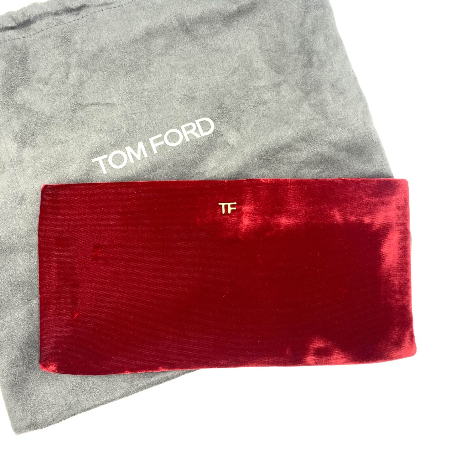 上品 TOM FORD トムフォード ベロア クラッチバッグ セカンドバッグ レッド ゴールド シリアル有